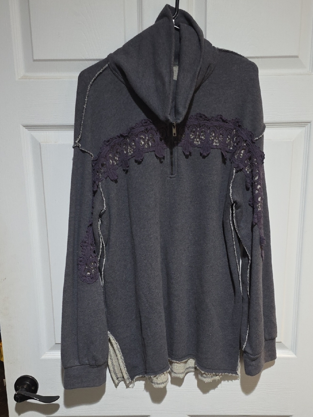 Dark Gray Hoodie with Purple Lace Trim
